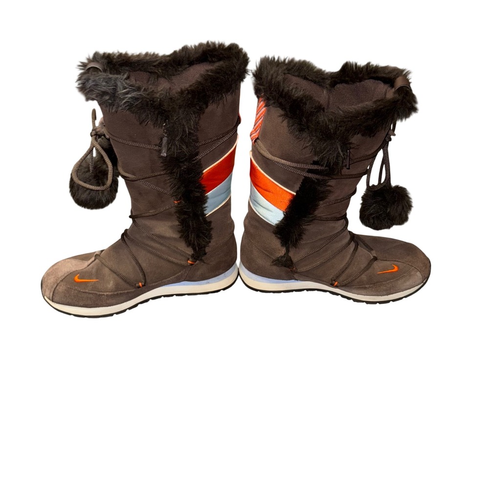Nike ACG Vintage Brown Suede Faux Fur Pom Pom Snow Boots 311959-281 Womens 8.5